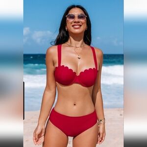 Red Scalloped Bikini Set